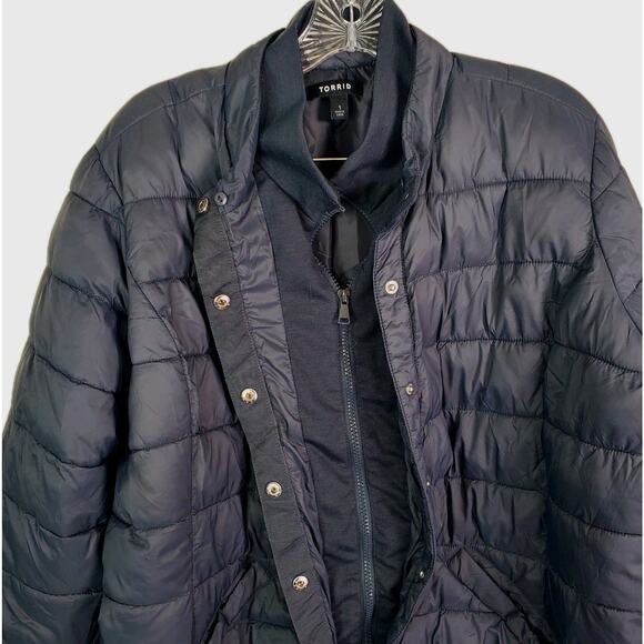 Torrid Puffer Jacket Sz 1/1X Blue Lightweight Zip Snap Hi Low Pockets 14/16 Coat - Picture 5 of 8